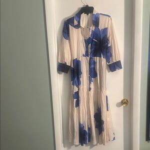 ZARA Floral Midi Dress with Blue Accents